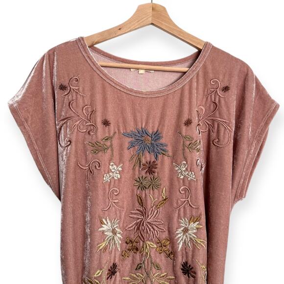 Mystree Pink Velour Mini Belted Shift Dress With Embroidered Flowers Women's L - Picture 3 of 9